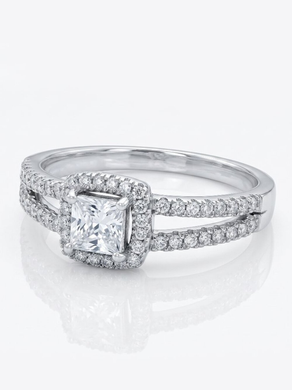 Princess Cut Halo Ring -  925 Sterling Silver Engagement / Promise